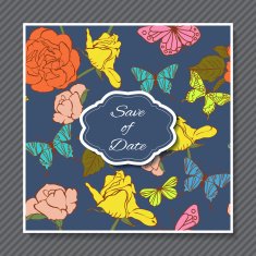 Retro design cards on roses and butterflies background