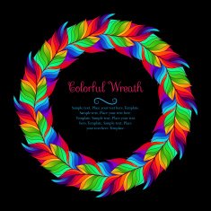 Colorful wreath of rainbow feathers N2