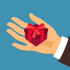 Postcard man hand holding a gift box