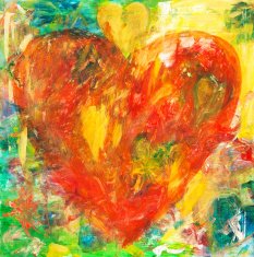 Red grunge acrylic hearts painting