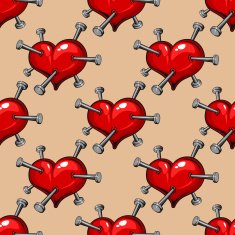 Seamless pattern of hearts studded with nails