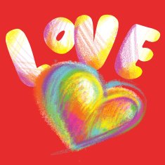 Heart and the word love drawn with colored chalk N5