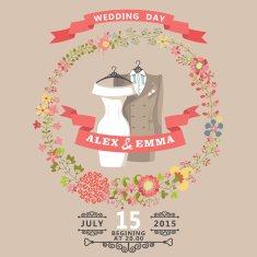 Cute wedding invitation with wear and floral wreath N2