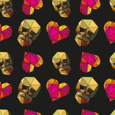 Hearts and skulls seamless pattern backgrounds vector illustration
