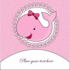 Children sample card On a pink background whale girl N2