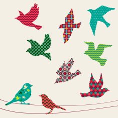 Set of birds silhouettes - flying sitting Colorful Pattern