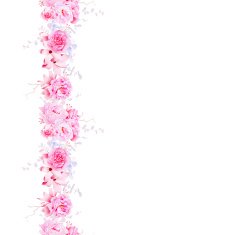 Delicate pink camellia and peonies seamless vector vertical line