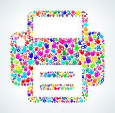 Digital Printer on Hands Pattern White Background N2