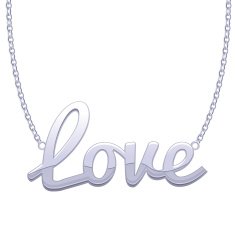 Silver LOVE word pendant on chain