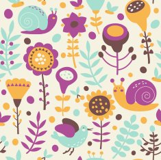 Floral seamless pattern made of flowers snails and butterflies