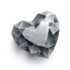 Shiny isolated diamond heart shape with shadow on white backgrou N2