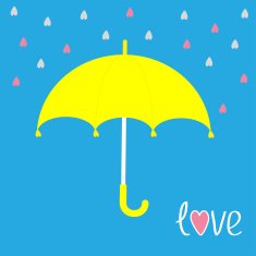 Yellow umbrella Rain in shape of hearts Love card N2
