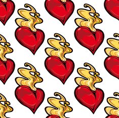 Burning red hot heart seamless pattern