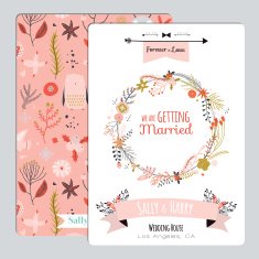 Vintage romantic floral Save the Date invitation in bright color N24