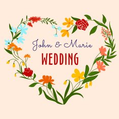 Wedding invitation with heart floral frame