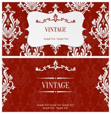 Vector Red 3d Vintage Invitation Template with Floral Damask Pattern N2