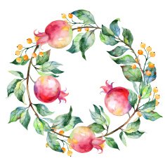 Vector round frame of watercolor pomegranate and berries
