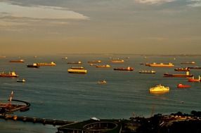 yachts in Singapore during twilight