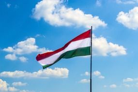 hungary flag with background of sky with clauds