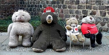 soft bears are sitting on chairs