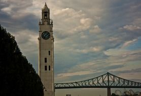 clock tower montreal bridge cloud