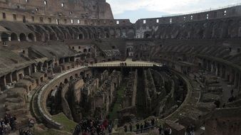 Coliseum, ancient amphitheatre interior, italy, rome