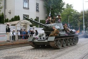 Military historical parade on the streets of Prague