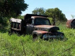 abandoned vehicle in a grass