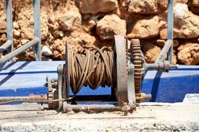 steel rope on the windlass, greece