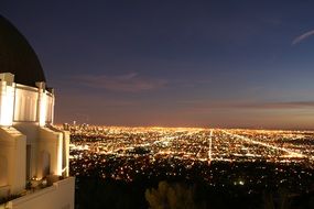 griffith observatory above downtown at night, usa, california, los angeles