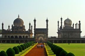 Colorful walkway to the mausoleum in Bijapur