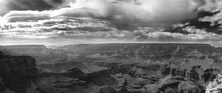 Black and white photo of the Grand Canyon