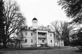 black and white photo Hamilton mansion