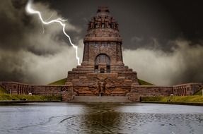 lightning over the monument to the battle of nations