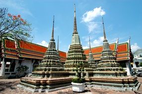 Buddhist temple in Thailand against the backdrop of a bright sky