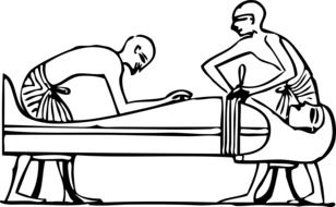 drawing of embalming a mummy in egypt