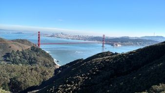 Golden Gate Bridge across the bay in the Pacific Ocean