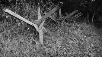 Black and white photo of the military obstacles in the Czech Republicr