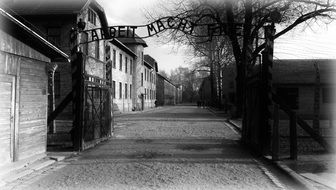 black and white of auschwitz