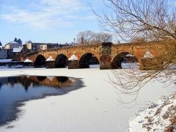 ice on the river under the bridge