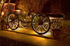 weapons in night illumination in a historical museum