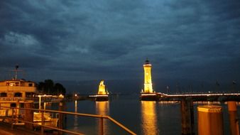 lindau port in the night light