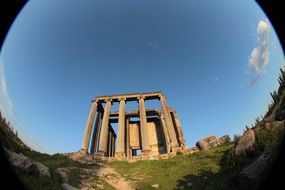 historical temple in fisheye effect