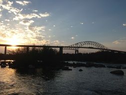 landscape of the bridge at the sunset