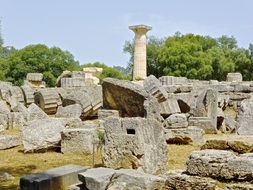 roman column ruins in Olympia Greece