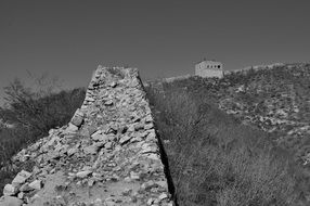 famous great wall of China in black and white background