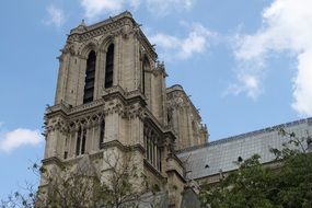 Notre Dame against the blue sky in Paris