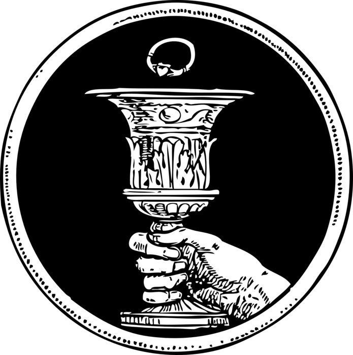 ring above cup in hand, marriage symbol