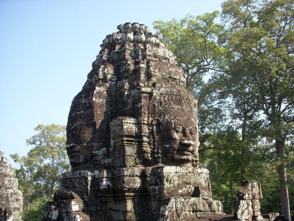 exterior of the pillar tower of The Angkor Wat in Cambodia