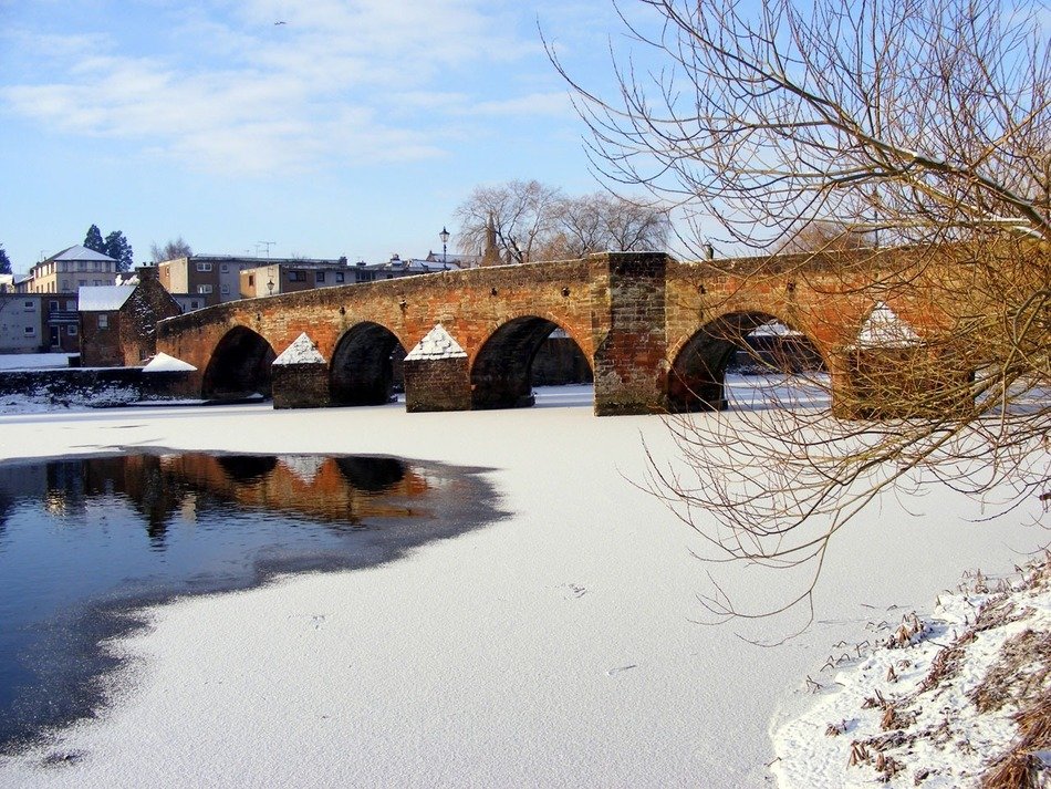 ice on the river under the bridge